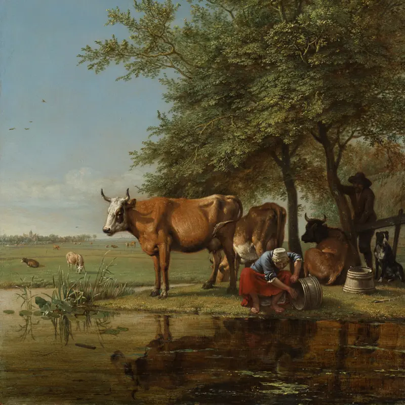Landscape with Cattle and a Woman by a Stream