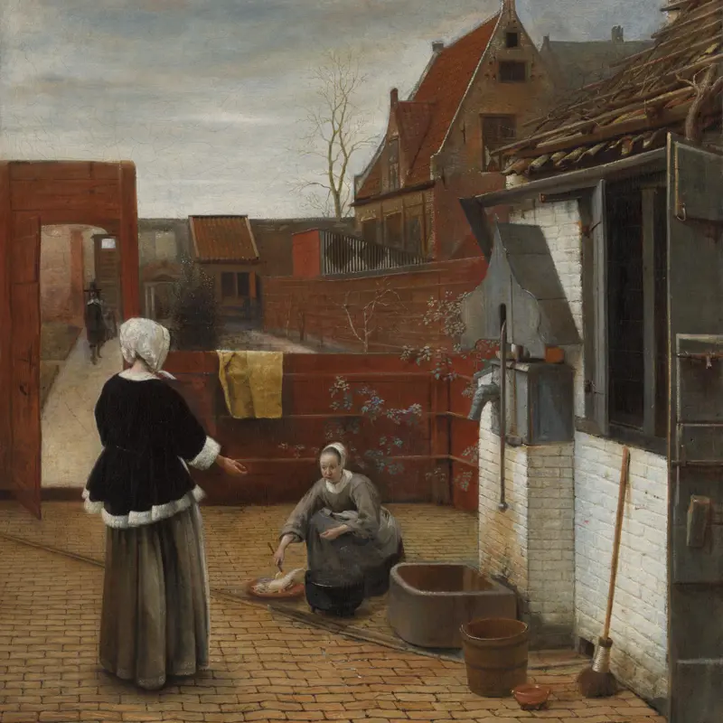 A Woman and her Maid in a Courtyard