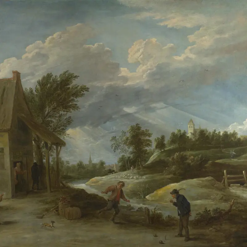 Peasants playing Bowls outside a Village Inn
