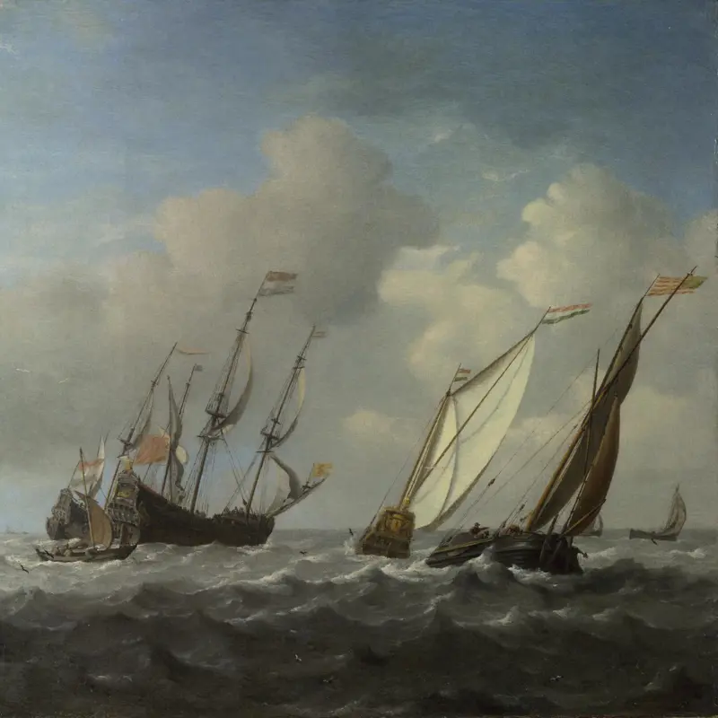 A Dutch Ship, a Yacht and Smaller Vessels in a Breeze