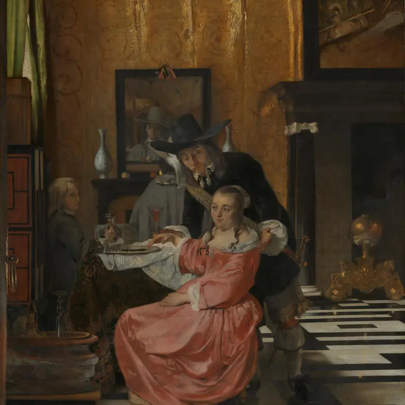 An Interior, with a Woman refusing a Glass of Wine