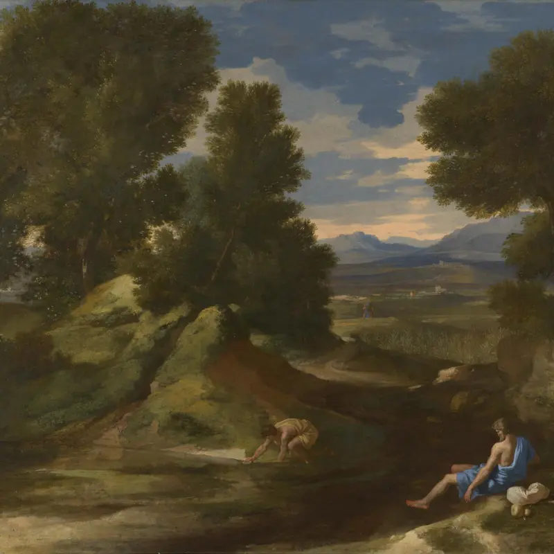 Landscape with a Man scooping Water from a Stream