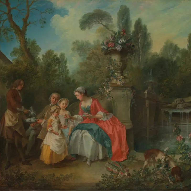 A Lady in a Garden having Coffee with Children